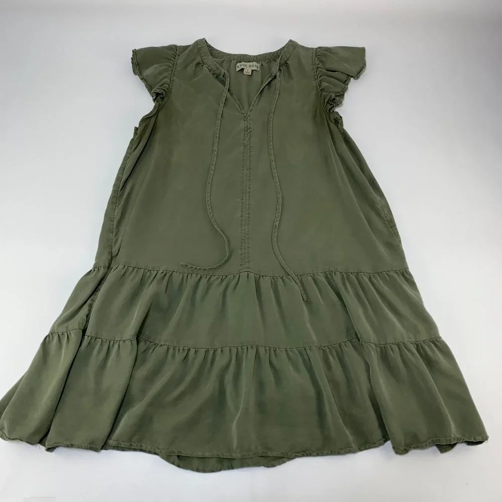 Knox Rose Olive Tencel Ruffle Sleeve Mini Dress L